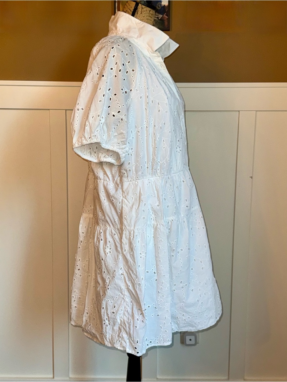A New Day White Eyelet Mini Shirtdress XXL Balloon Sleeve Cottagecore - Picture 4 of 6